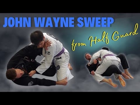 Hit this awesome Sweep from Half Guard every time!!!  John Wayne sweep.